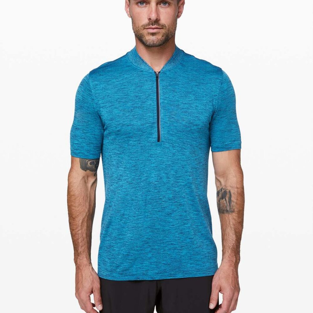Lululemon Men's Metal Vent Tech Surge Short Sleeve 1/2 Zip - Blue
